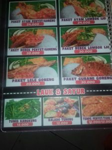 Daftar harga menu ayam penyet Surabaya
