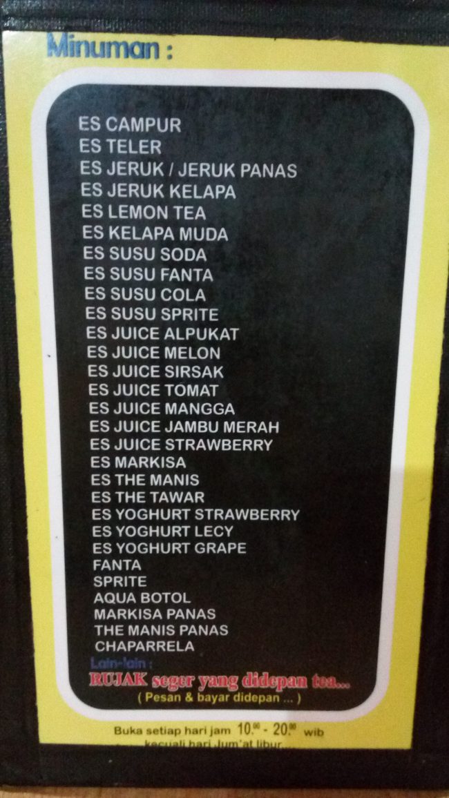 Daftar Minuman di Warung Mie Baso Akung